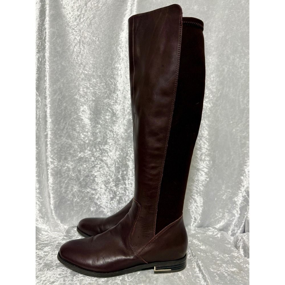 Nine West Levi Dark Brown Leather Tall Riding Boots Women Sz 8M Stretch Panels - Picture 6 of 11